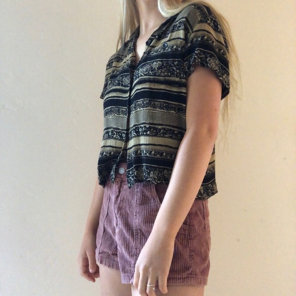 Vintage Button Down Brown/Tan Striped Top - Picture 2 of 3
